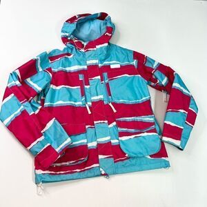 DC Exotex 5000 Ski Jacket Womens Medium Blue & Red Striped Lined Full Zip Hooded
